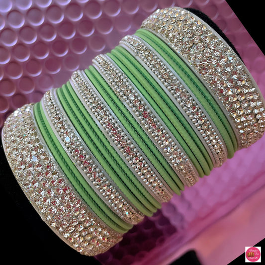 Silver Bangles Set- Mint Green