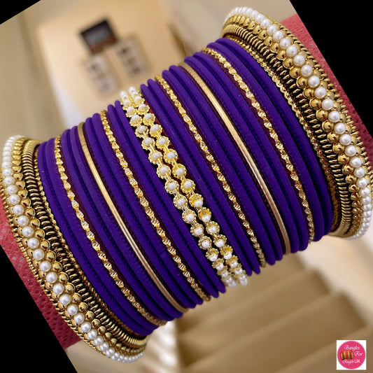 Pearl Metal Bangle Set- Purple