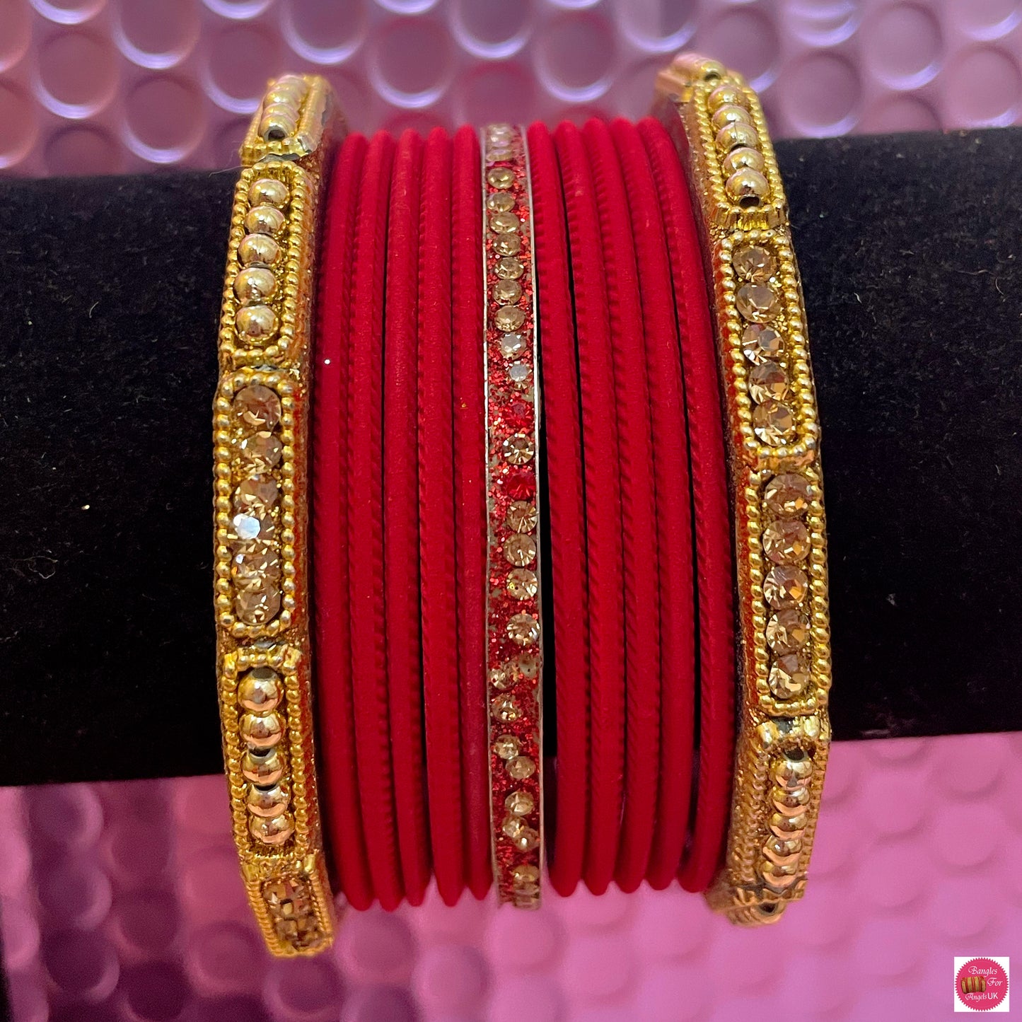 Gold & Red Metal Bangles Set