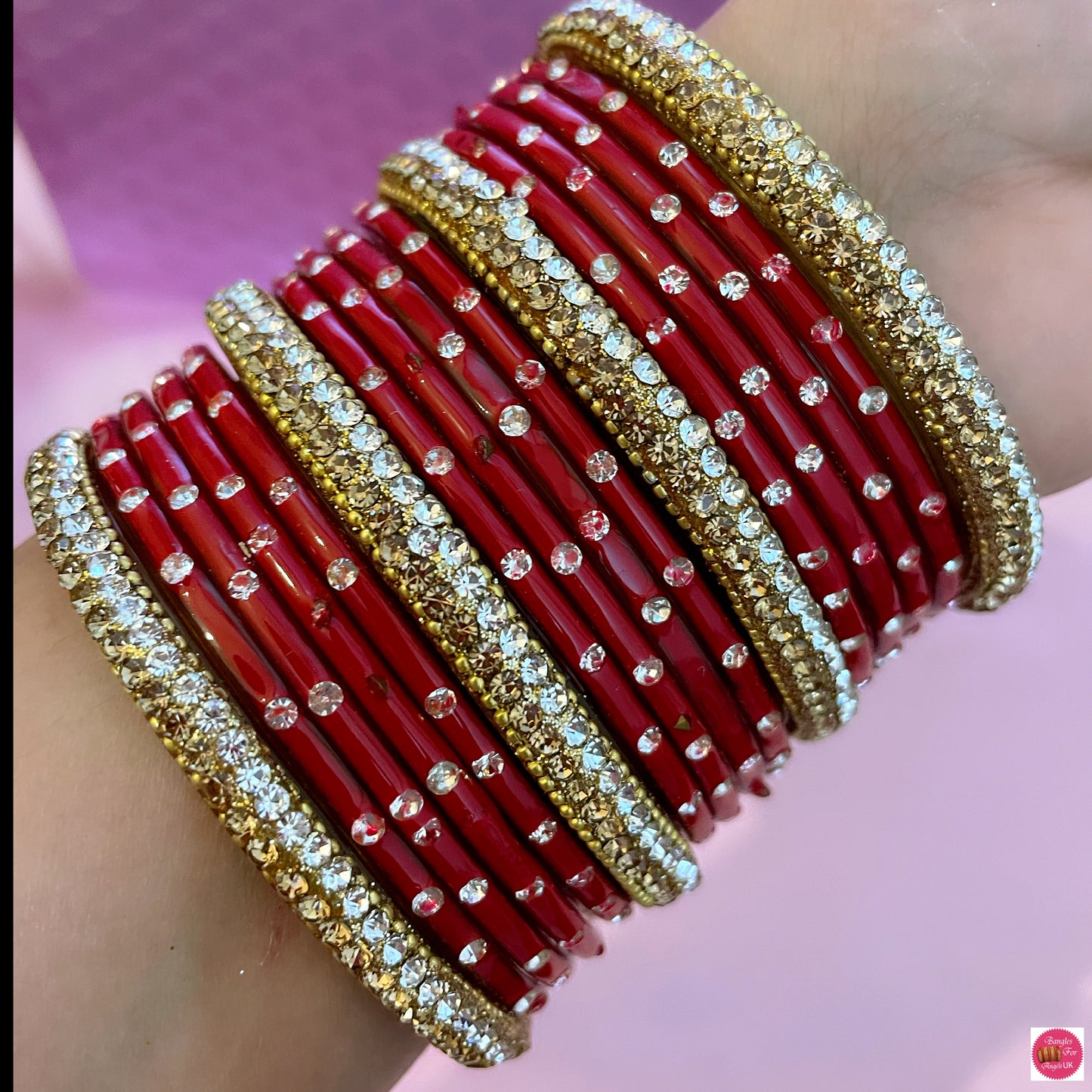 Pure Gold & Red Glass Bangles Set