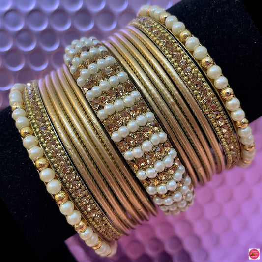 Pearl Gold Metal Bangles Set