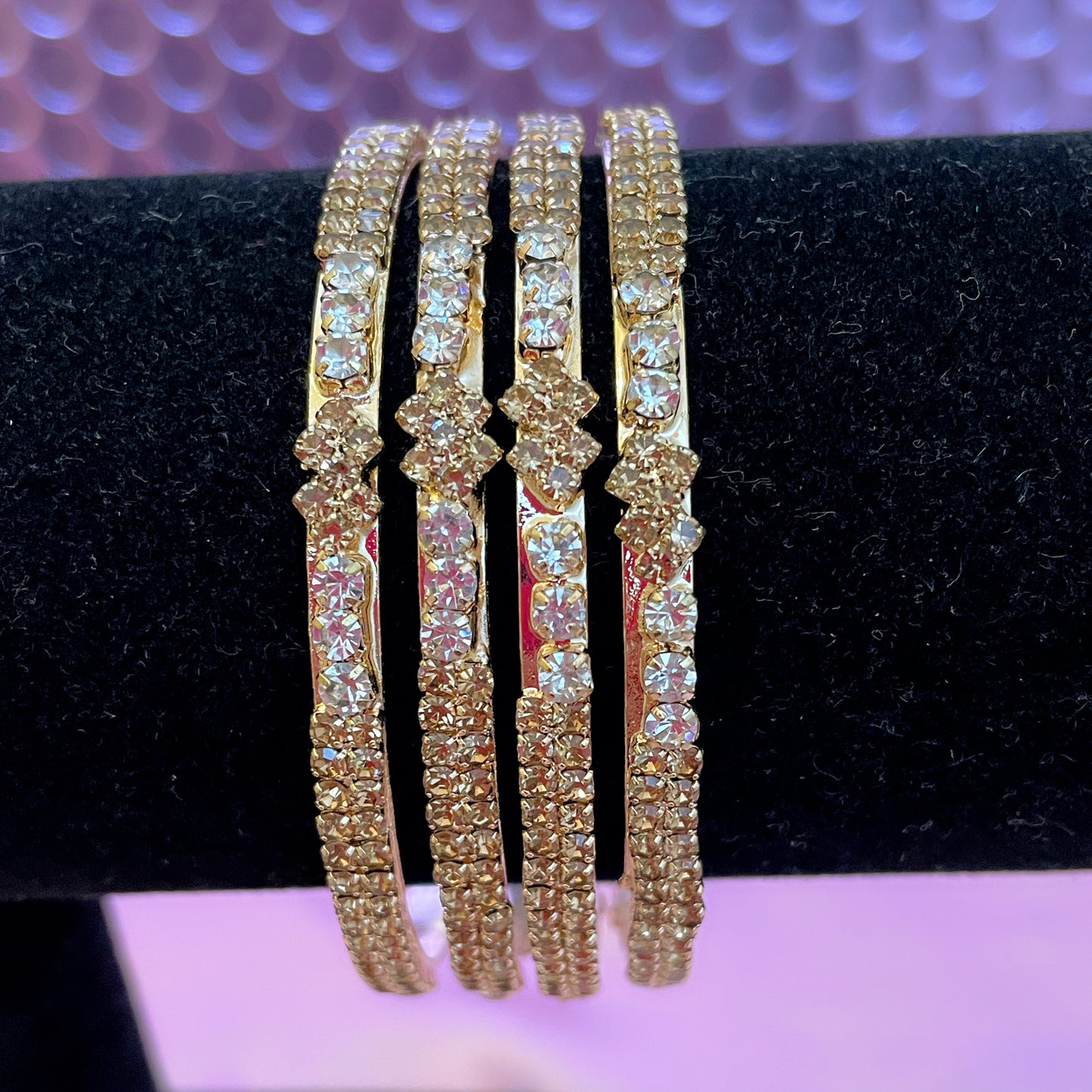 Zirconia Gold Metal Bangle Set- Size 2.4