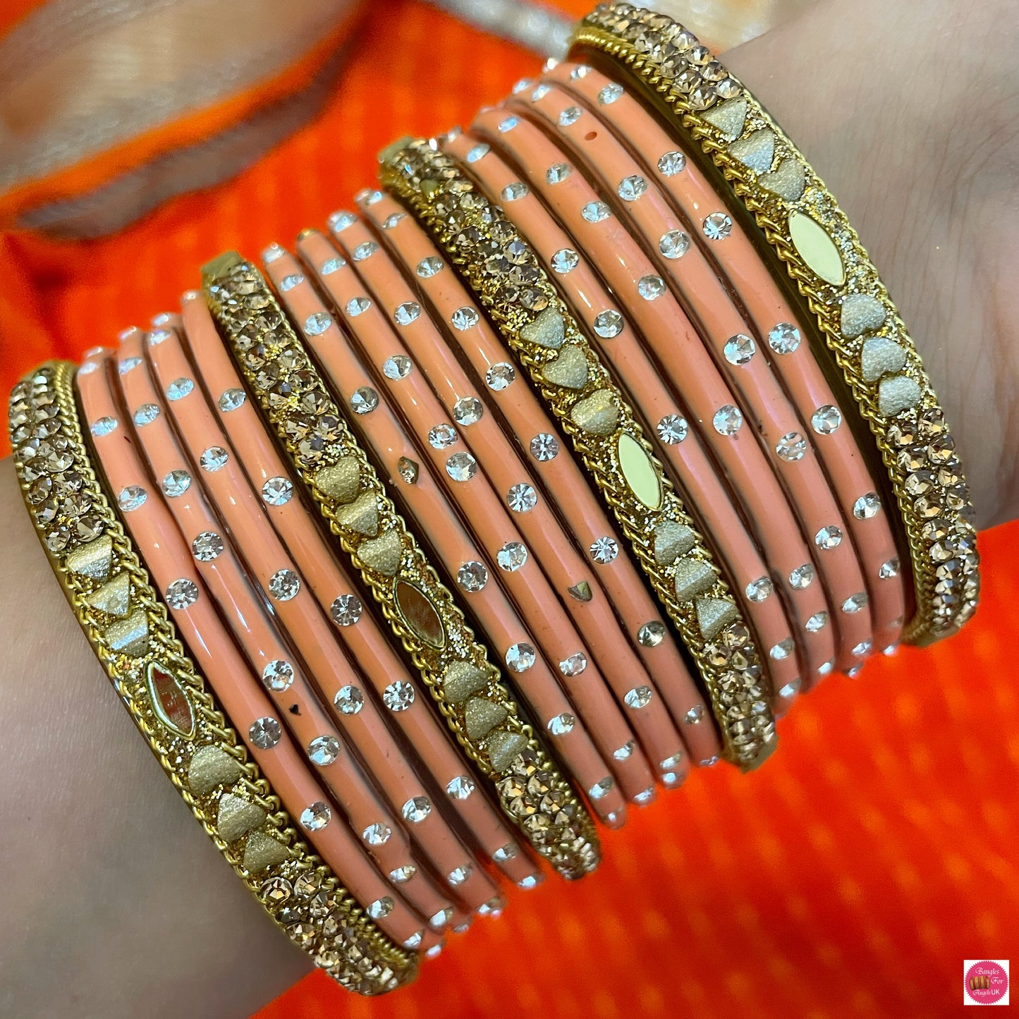 Pure Gold & Peach Glass Bangles Set