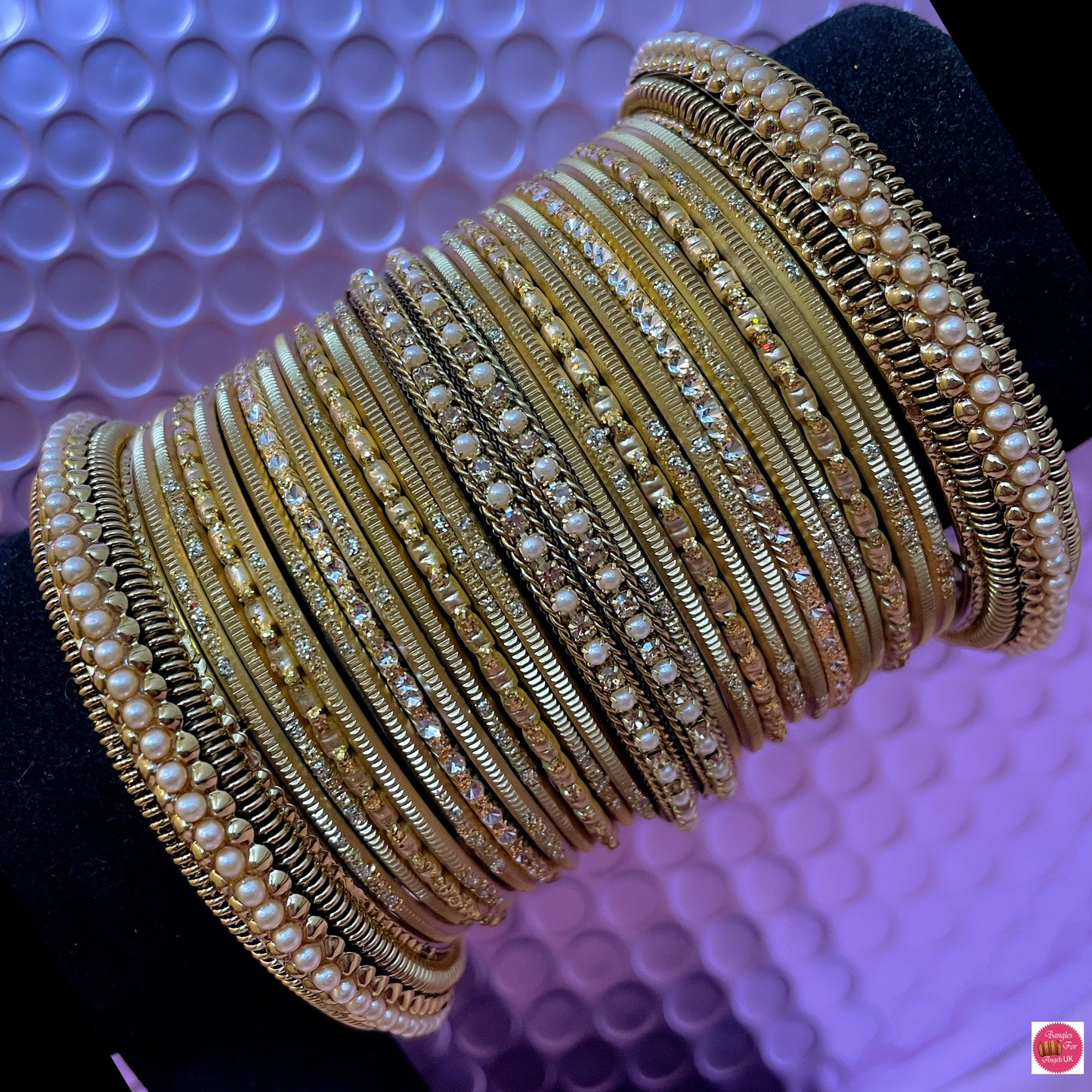 Pearl & Gold Metal Bangles Set