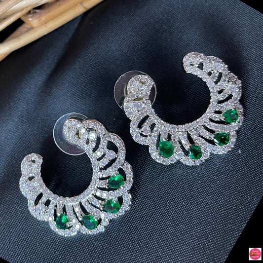 Moon American Diamond Earings- Green