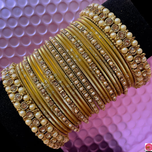 Pearl Gold Metal Bangles Set