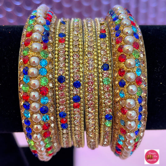 Multicoloured Metal Bangle Set- Size 2.4/2.6
