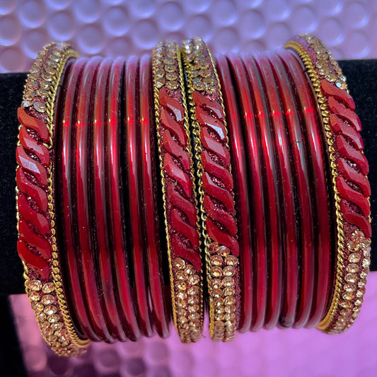 Pure Glass Bangle Set- Maroon