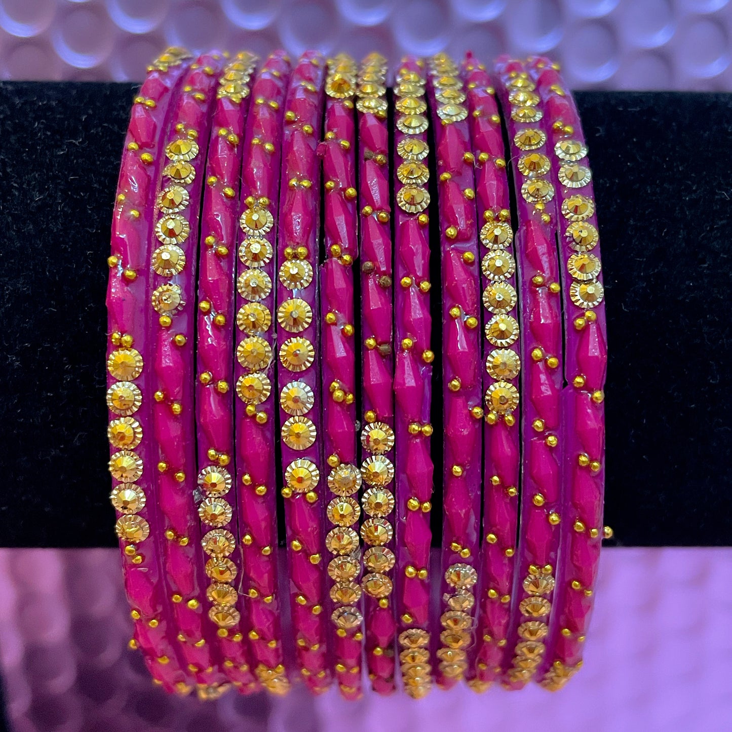 Hot Pink Glass Bangles- Size 2.8