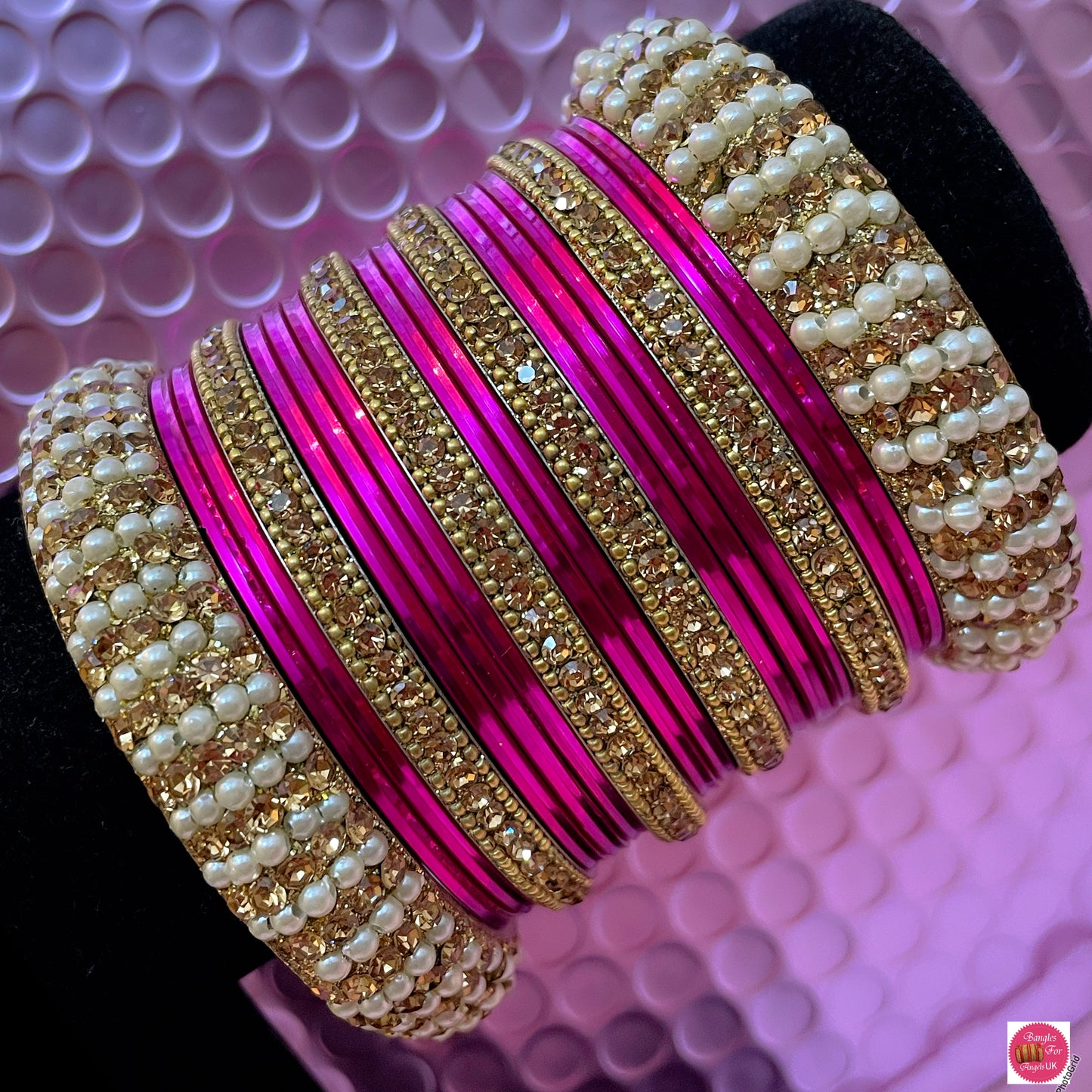 Gold Pearl Metal Bangles Sets- Various Colours Available