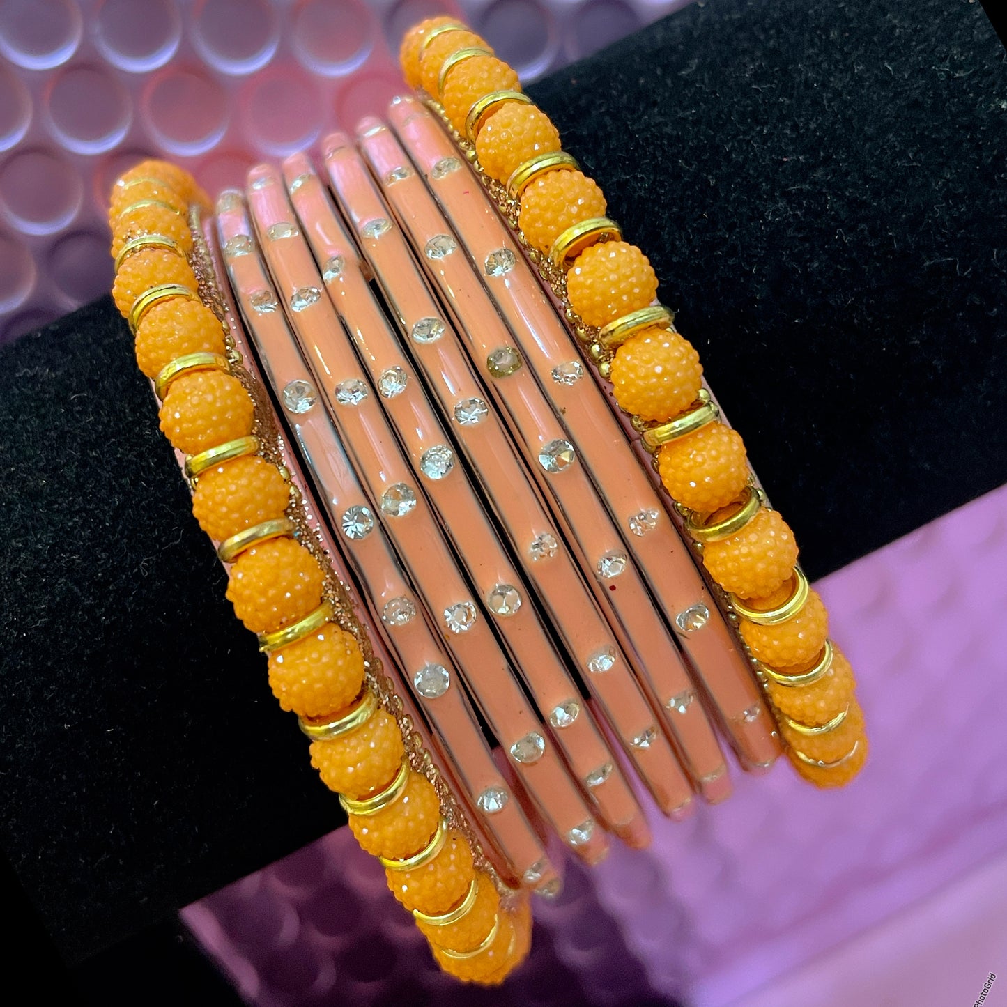 Pure Glass Bangles Set- Peach