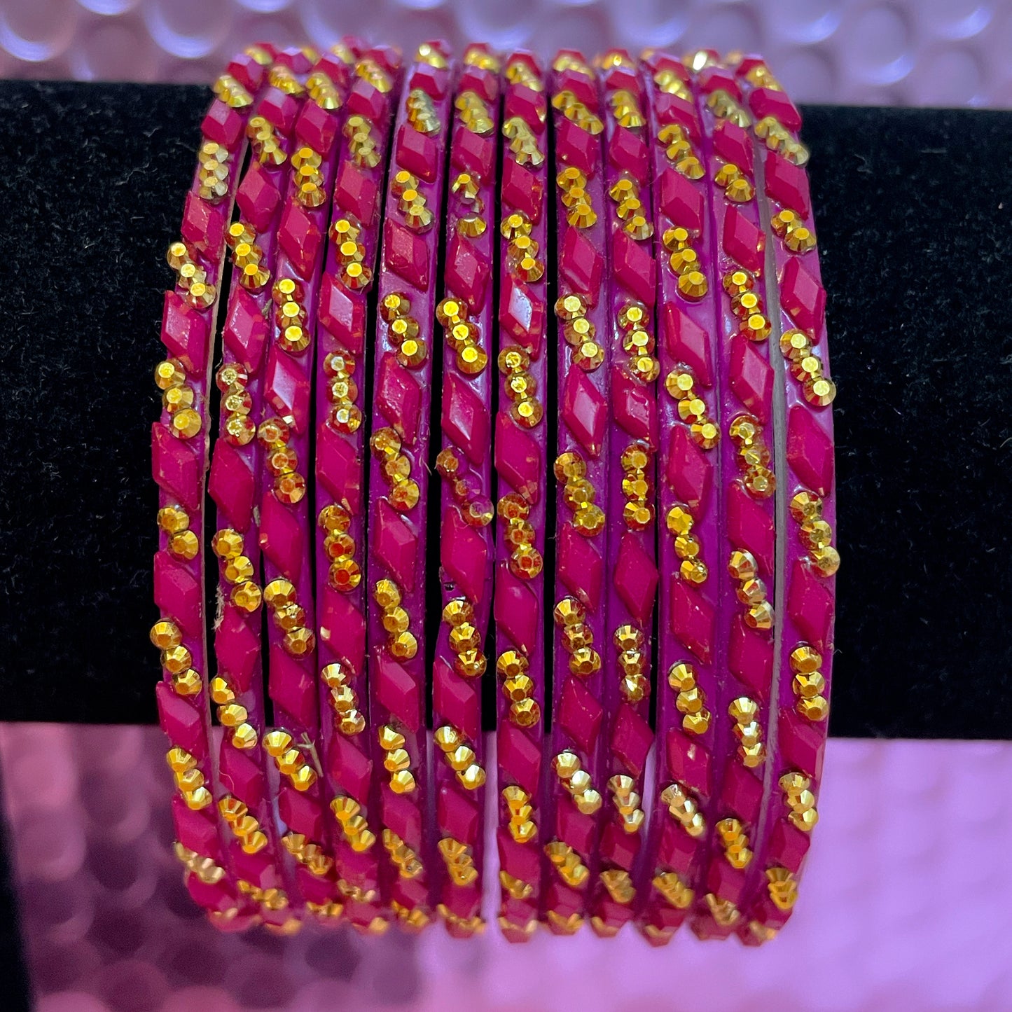 Hot Pink Glass Bangles- Size 2.8