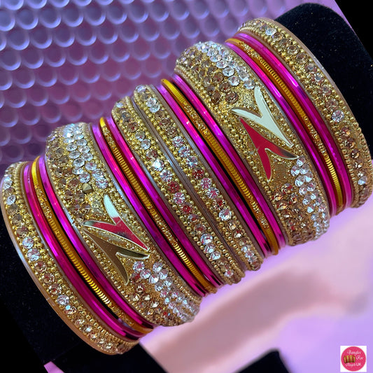 Cerise Pink & Yellow Bangle Set