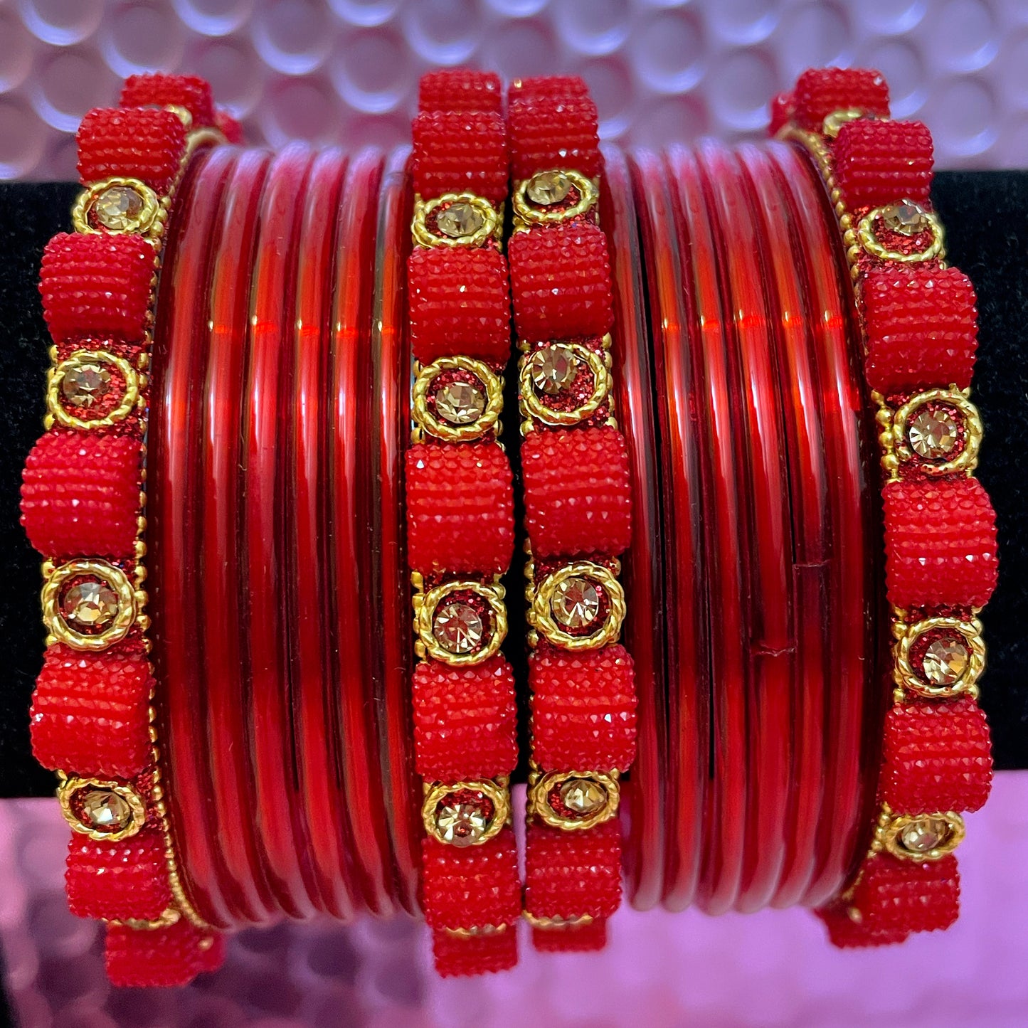 Pure Glass Bangle Set- Red