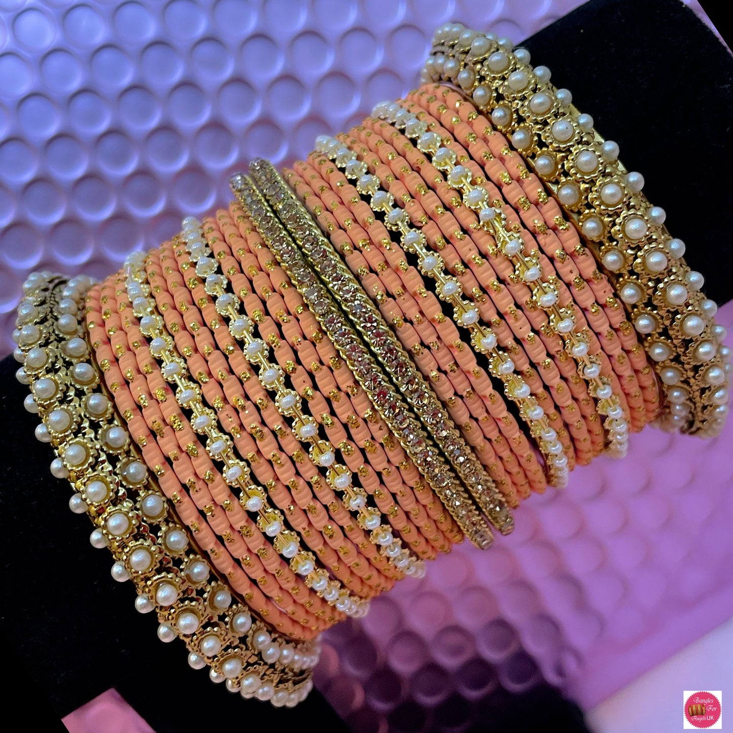 Pearl Bangle Set- Peach