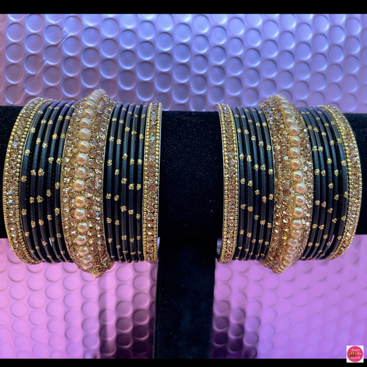 Gold Metal Bangles Set- Black