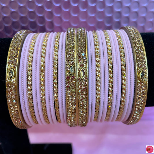 Gold Bangle Set- Light Pink