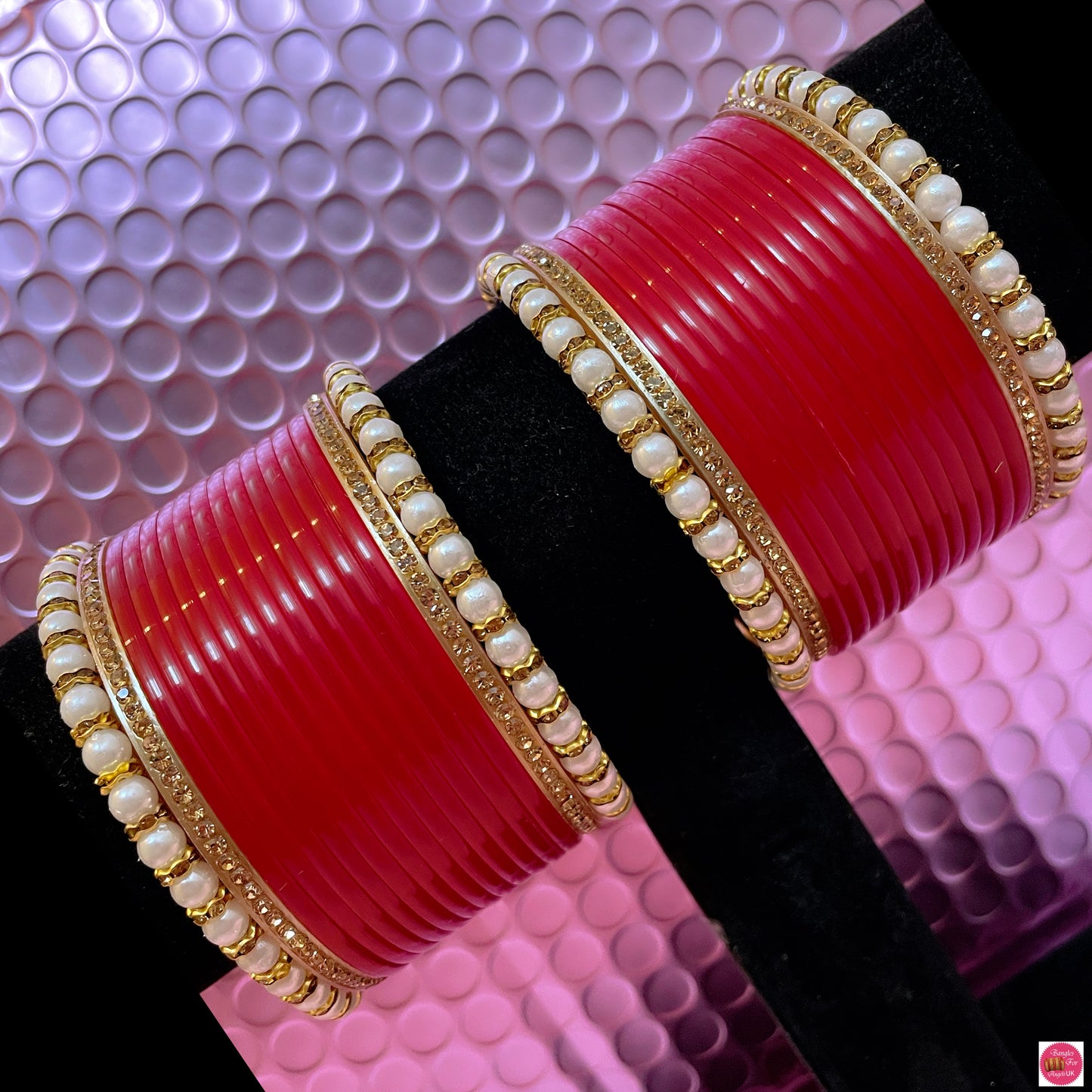 Pearl Bangles Set- Red