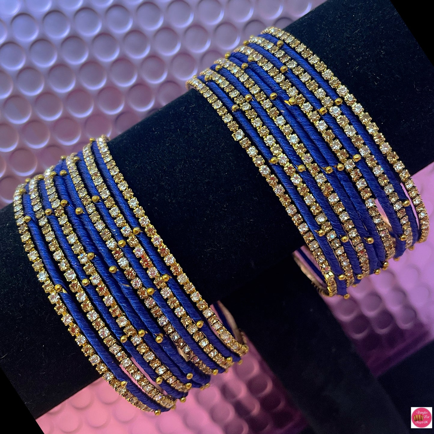 Zirconia Thread Metal Bangles Set- Blue