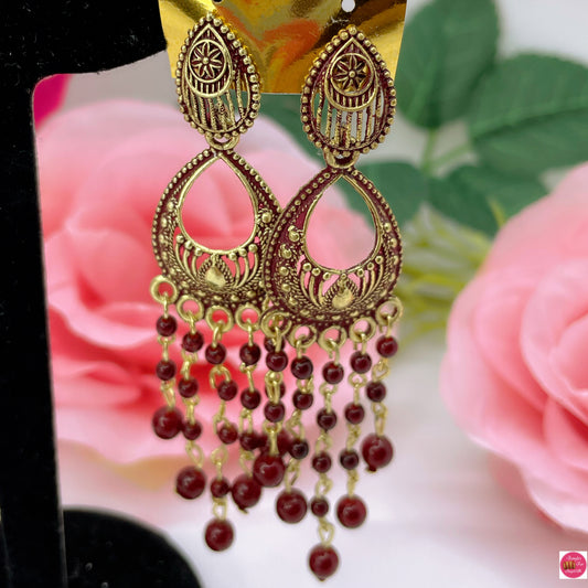 Gold Long Earings/Dangler- Maroon