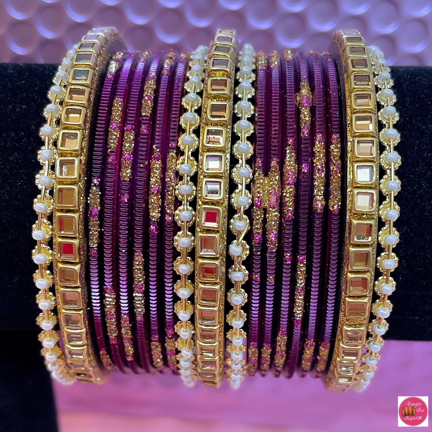 Pearl Kundan Bangle Set- Plum