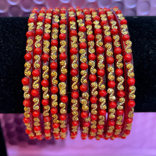 Red & Gold Glass Bangles- Size 2.6/2.8