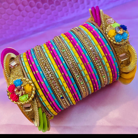 Multicoloured Metal Bangle Set