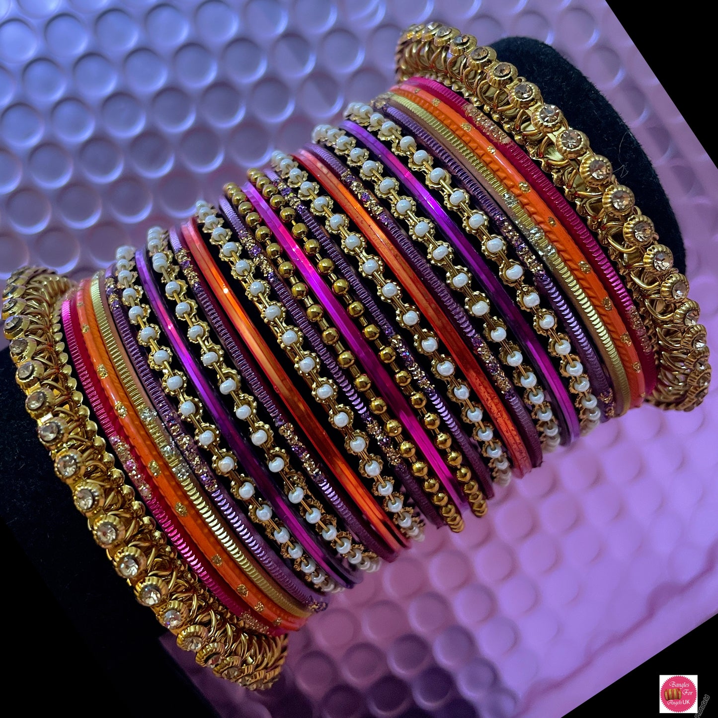 Multicoloured Pearl Gold Metal Bangles Set