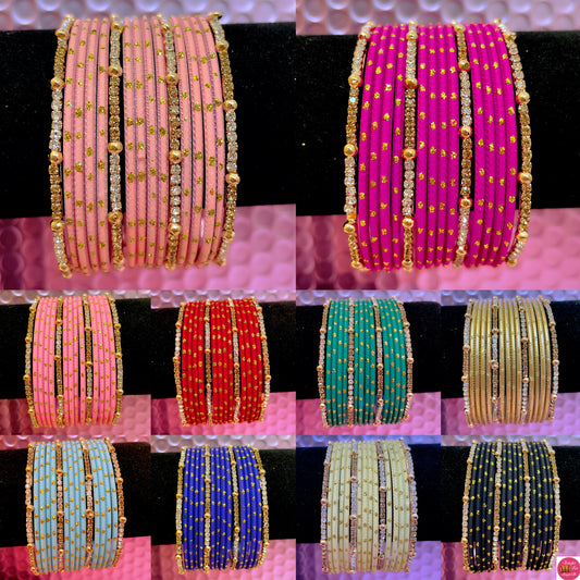 Various Colours Zirconia Metal Bangles Set- Size 2.10