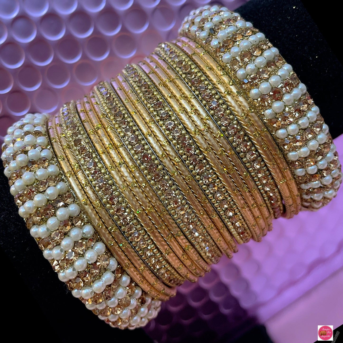 Gold Pearl Metal Bangles Sets- Various Colours Available