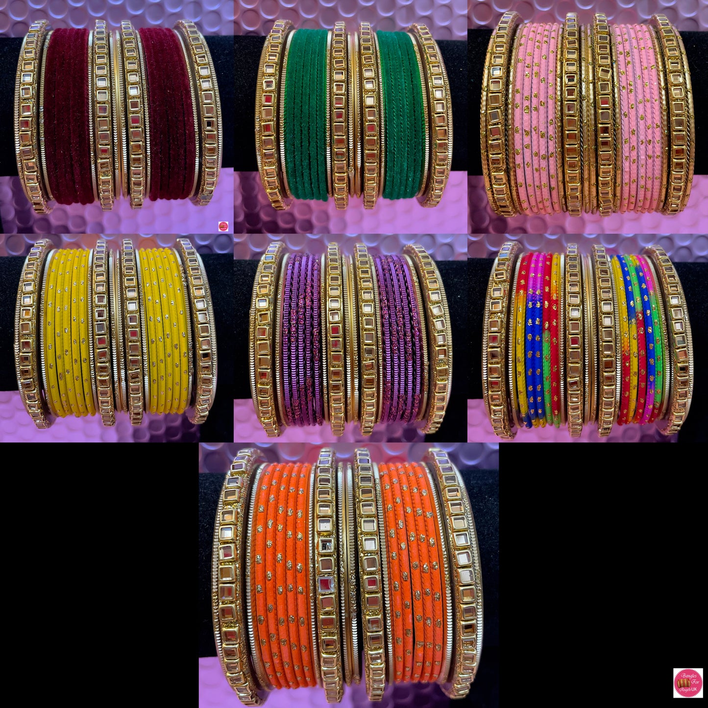 Kundan Metal Bangles Sets- Various Colours