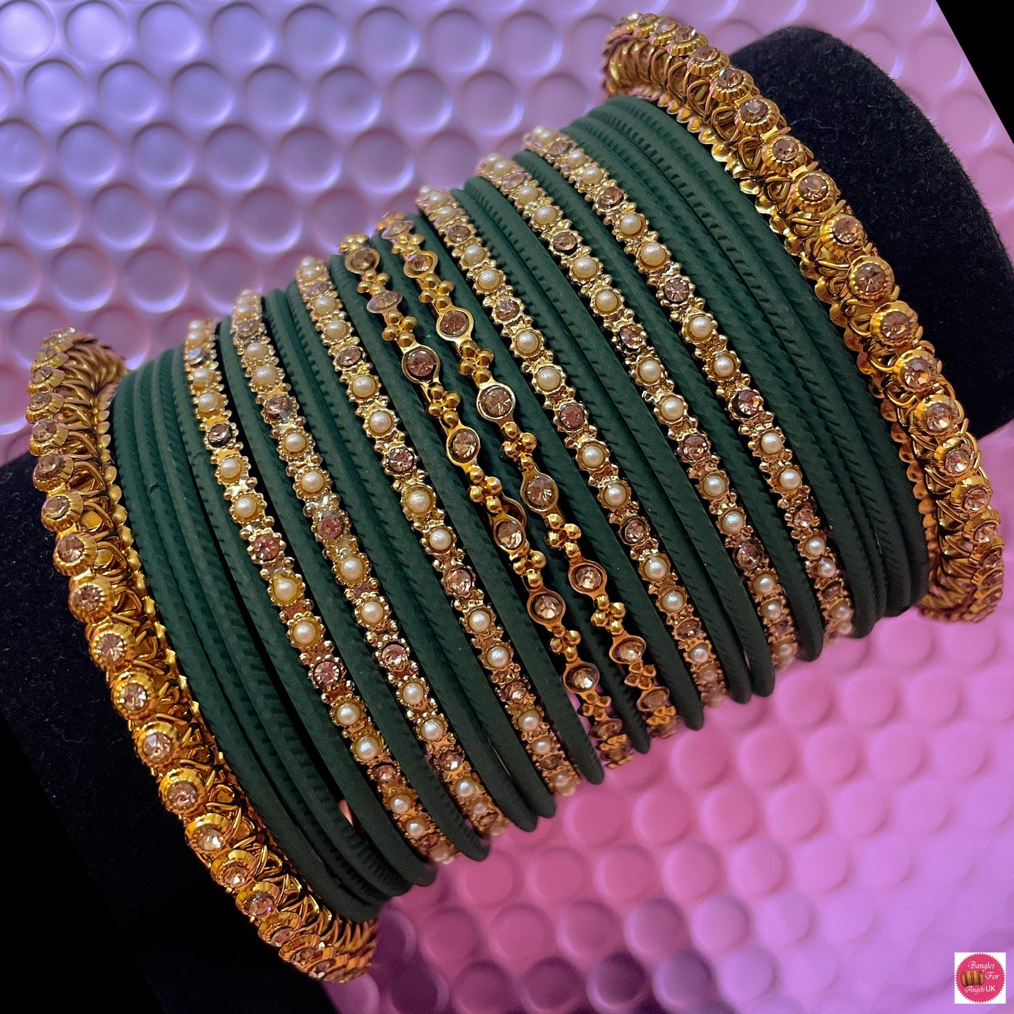 Gold & Green Metal Bangles Set