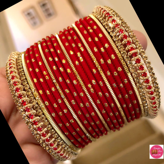 Red & Gold Zirconia Metal Bangles Set- Size 2.2