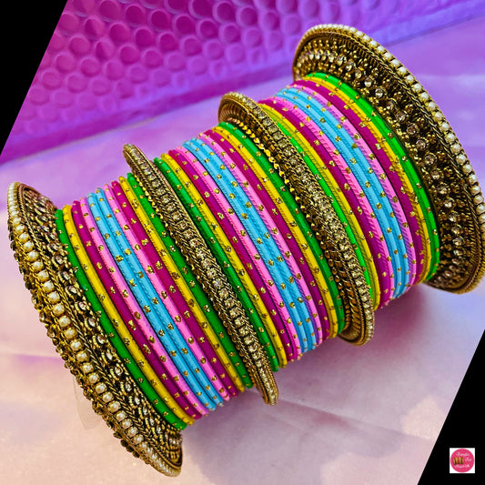 Multicoloured Metal Bangle Set- Size 2.10