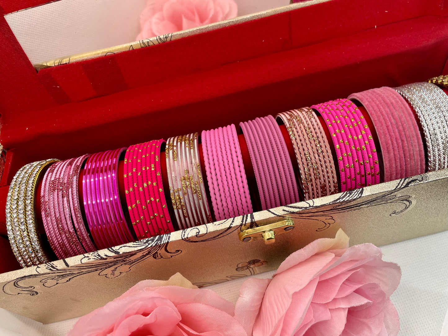 Metal Bangles Stack- Pinks