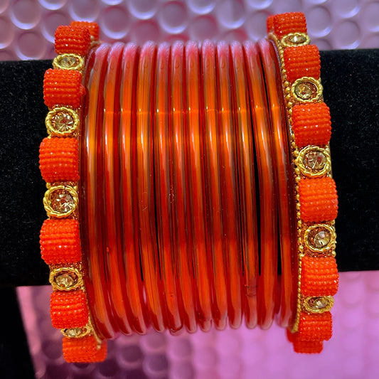 Pure Glass Bangle Set- Orange