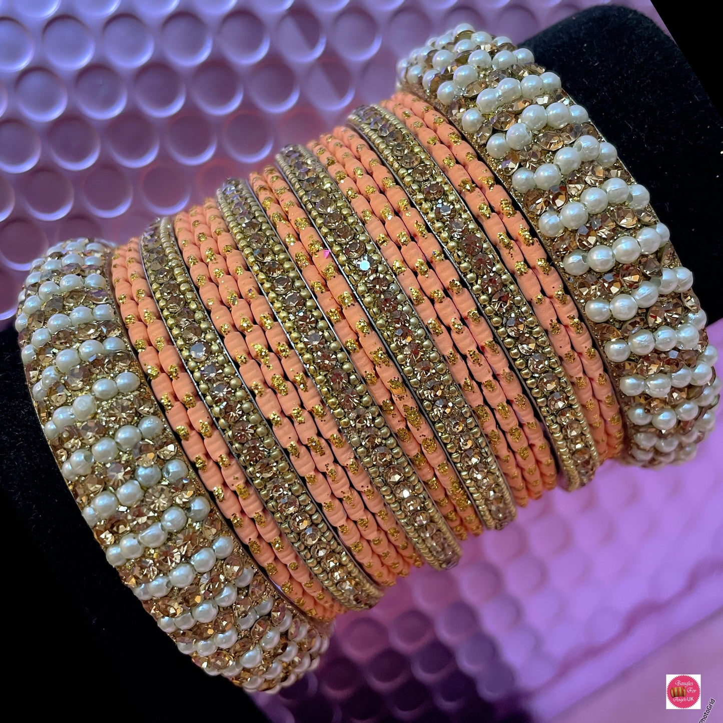 Gold Pearl Metal Bangles Sets- Various Colours Available