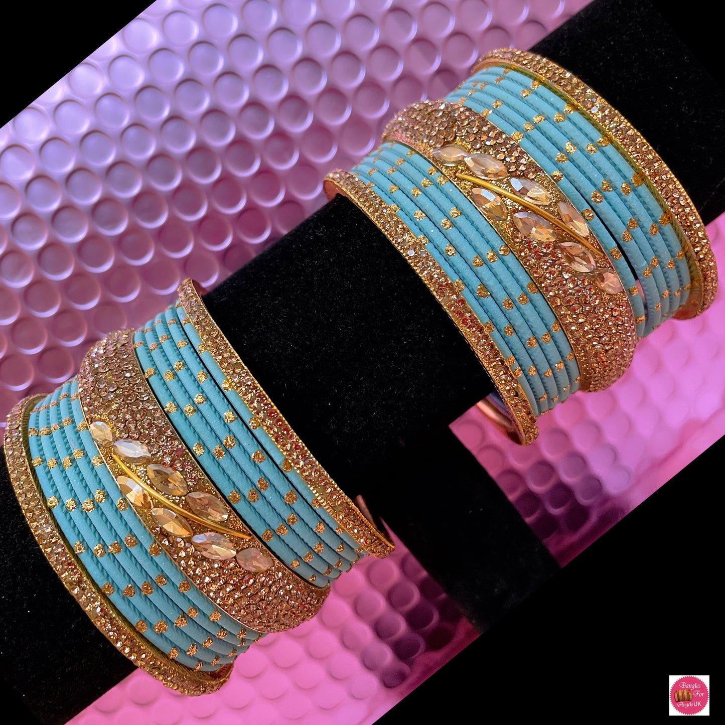 Zirconia Brass Metal Bangle Set- Sky Blue