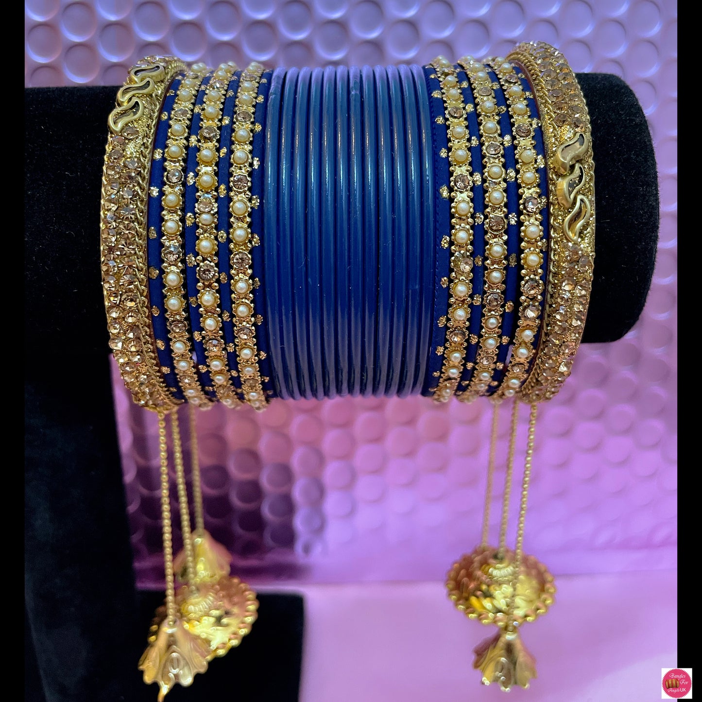 Gold Hanging Metal Bangles Set- Navy Blue