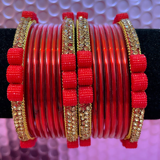 Pure Glass Bangle Set- Red