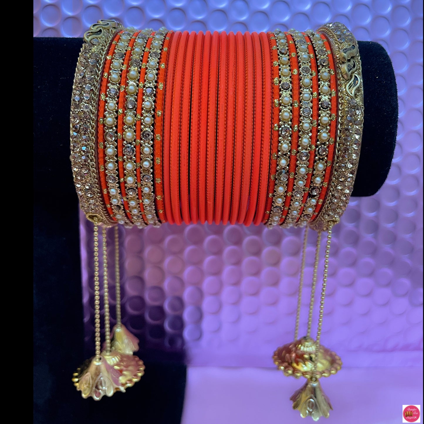 Gold Hanging Metal Bangles Set- Orange