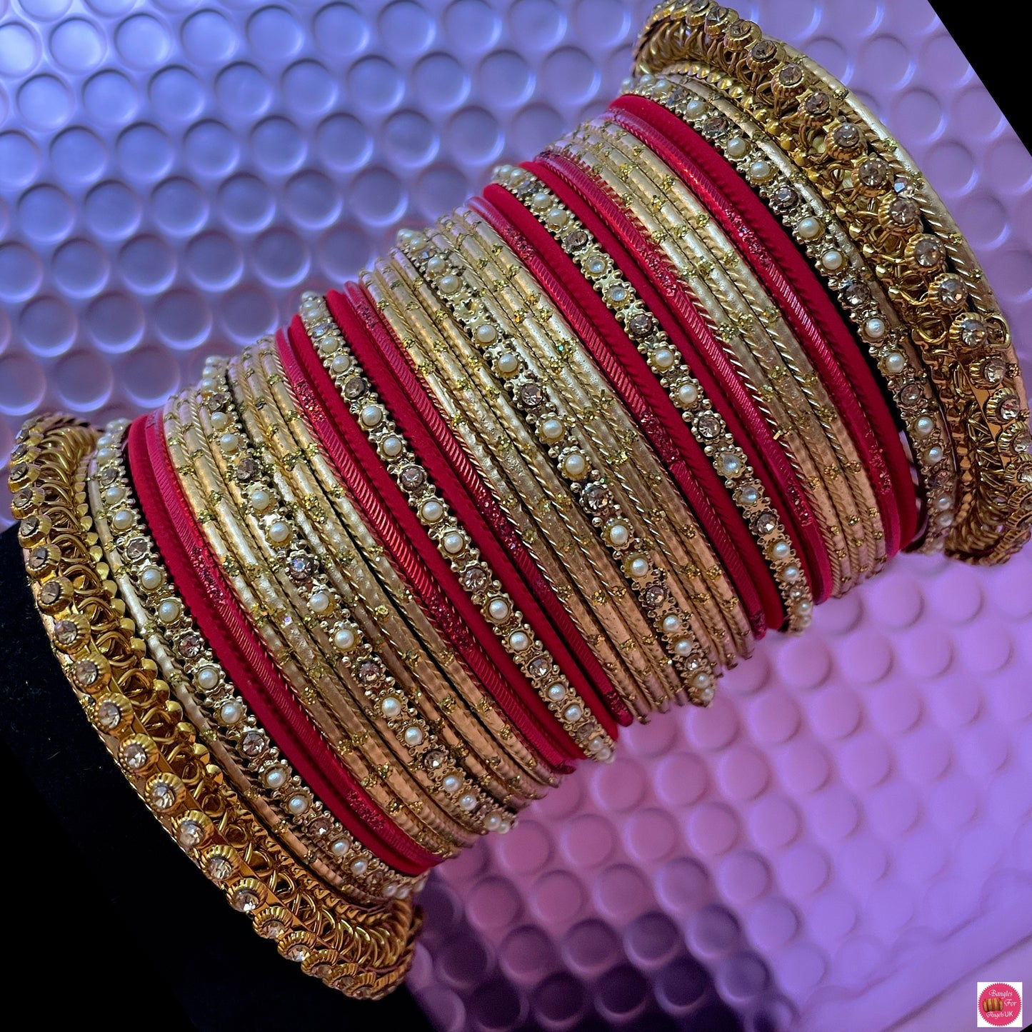 Gold & Red Metal Bangles Set