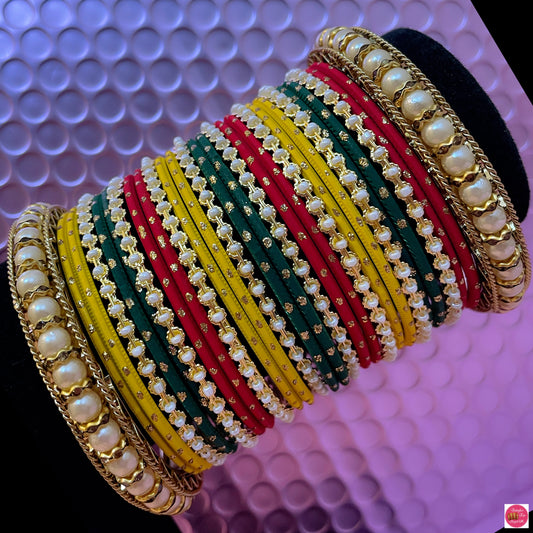 Pearl Multicoloured Metal Bangles Set