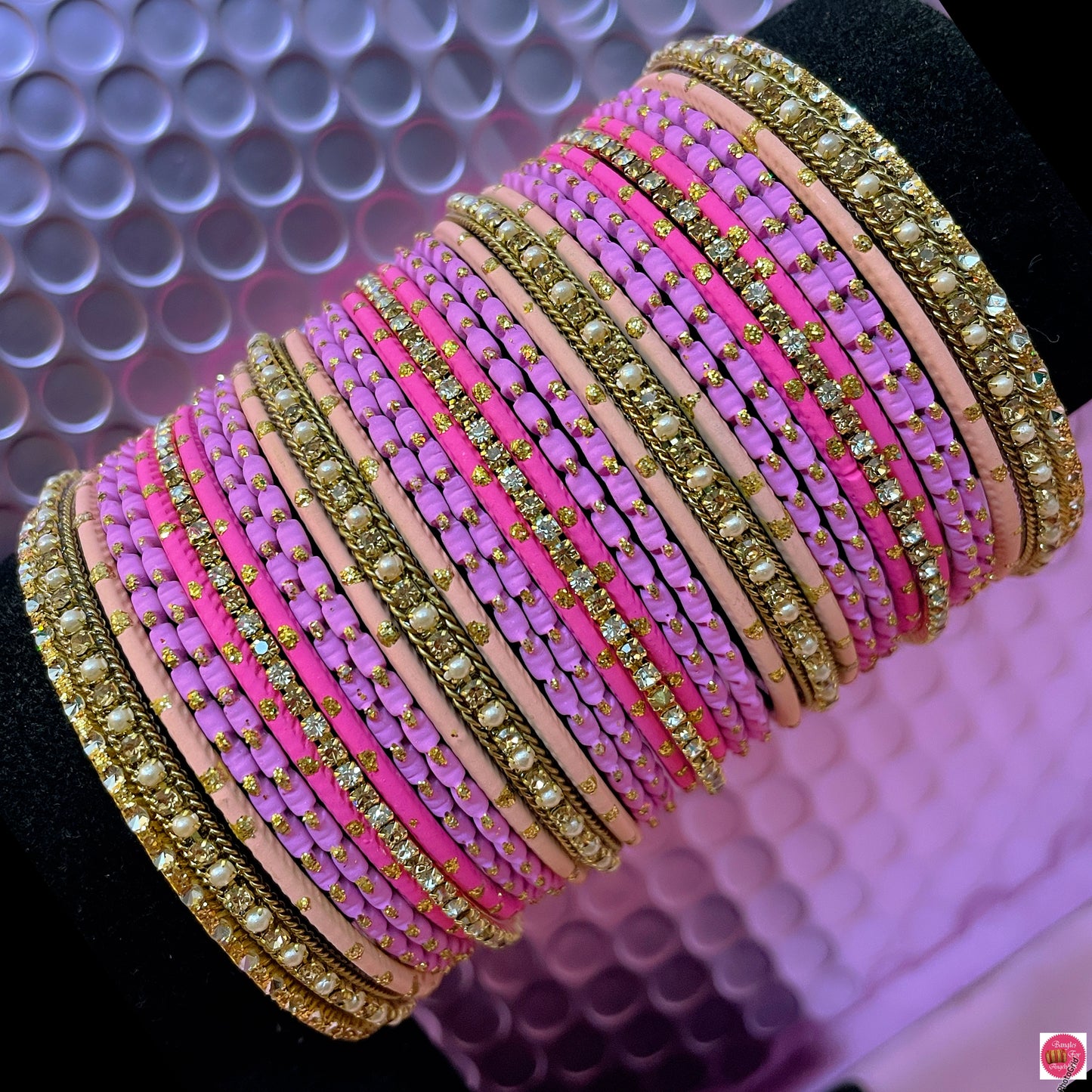 Zirconia Metal Bangles Set- Pinks/Multicoloured