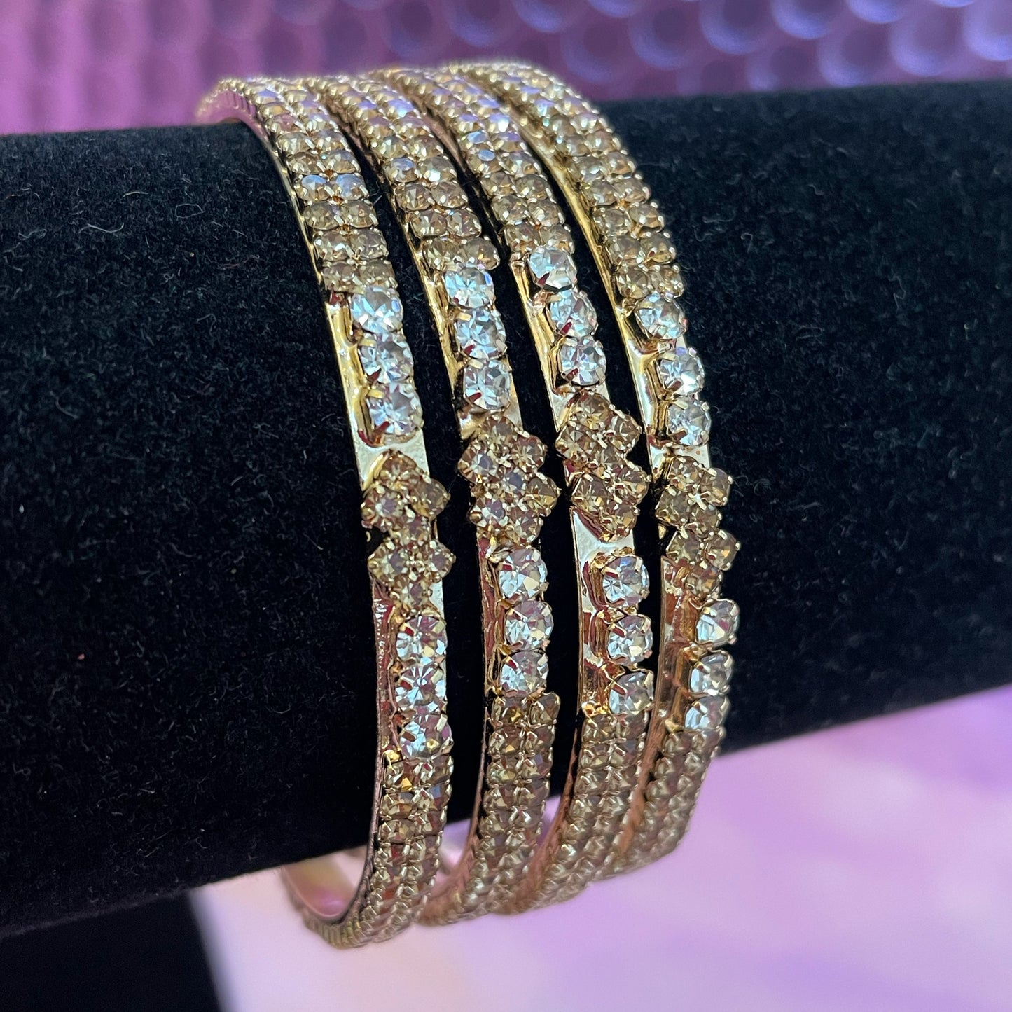 Zirconia Gold Metal Bangle Set- Size 2.4