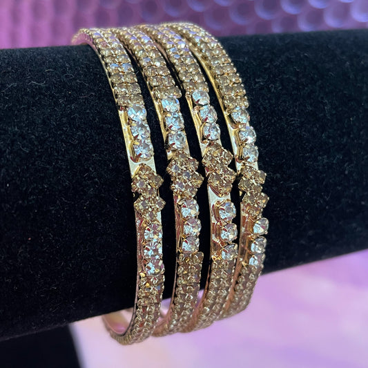 Zirconia Gold Metal Bangle Set- Size 2.4