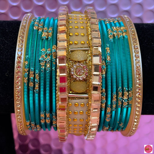 Gold Bangles Set- Dusty Teal/Turquoise