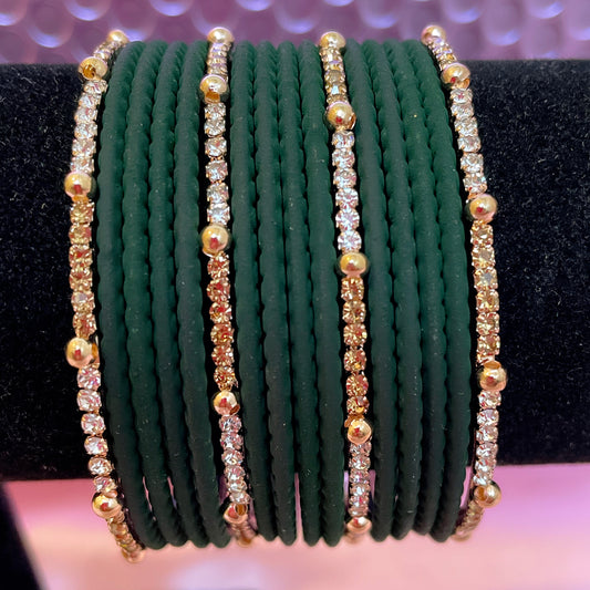 Bottle Green Zirconia Metal Bangle Set