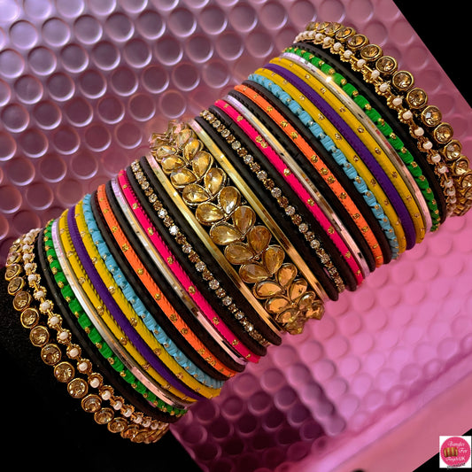 Kundan Multicoloured Metal Bangles Set