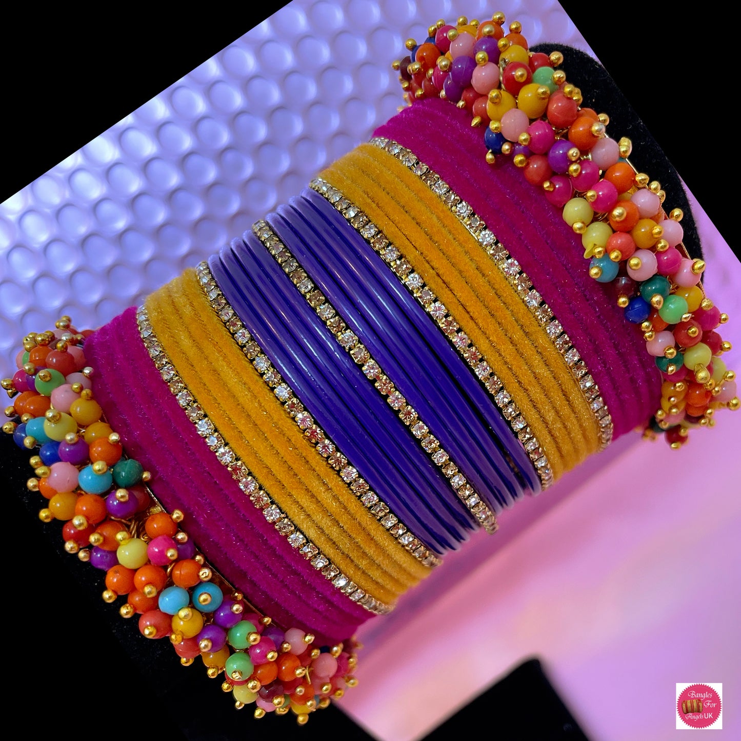 Multicoloured Beaded Velvet Bangle Set